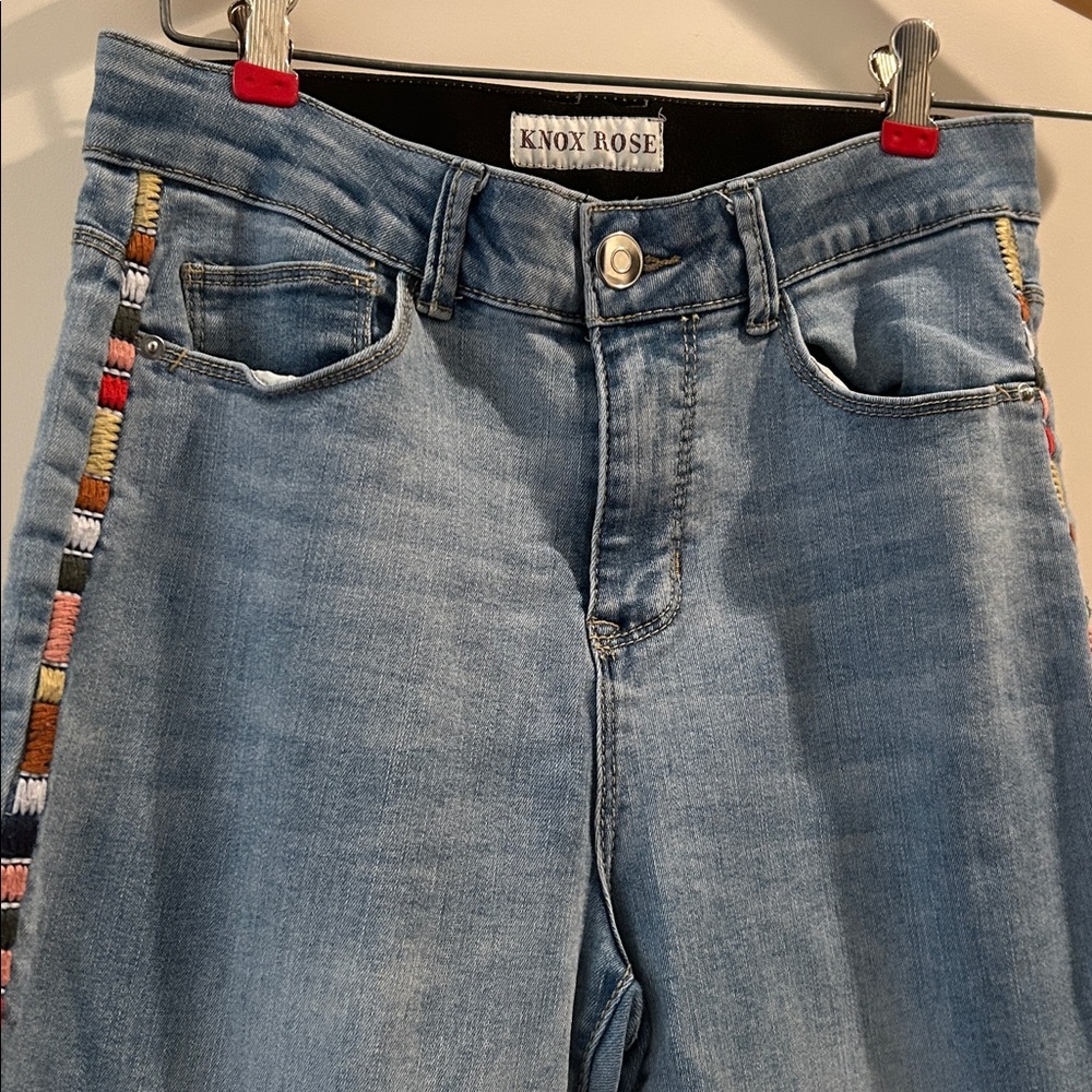 Knox Rose Embroidered Southwestern wide elastic waist stretchy skinny jeans sz 6